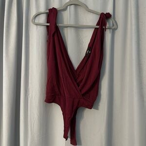 NWT Lulu’s Low Cut Burgundy Bodysuit Tank Top